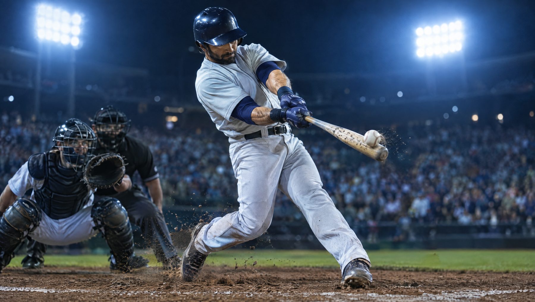 Baseball batter making contact with a pitch