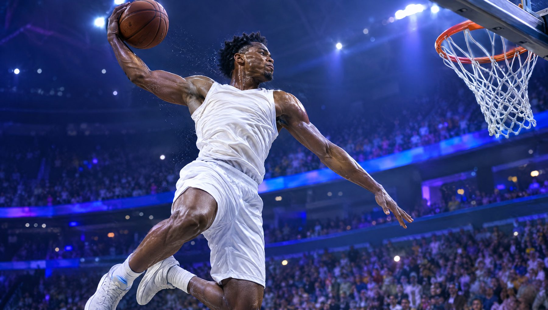 Basketball player rising for a dunk